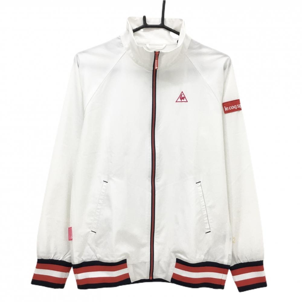 ルコックゴルフ ジャケットブルゾン 白×レッド リブボーダー 後裾ロゴ レディース L ゴルフウェア le coq sportif