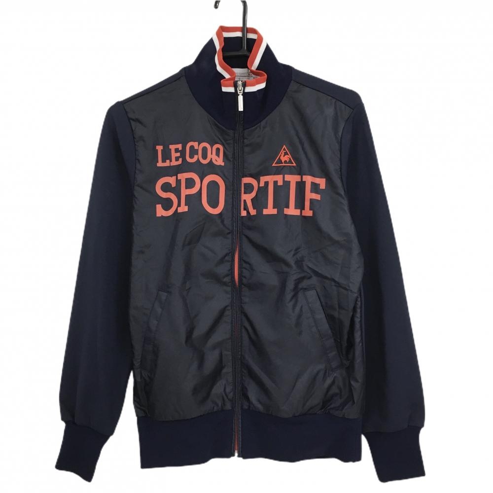 ルコックゴルフ ジャケットブルゾン ネイビー×レッド ロゴプリント  レディース M ゴルフウェア le coq sportif