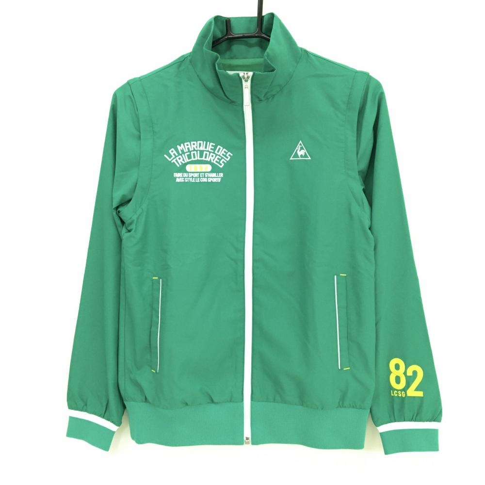 【超美品】ルコックゴルフ 2WAYブルゾン グリーン×白 袖着脱可 メッシュ裏地 ジャケット レディース S ゴルフウェア le coq sportif