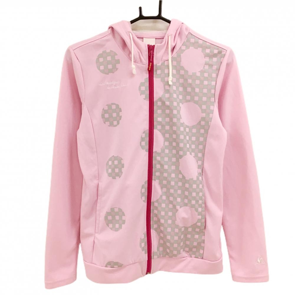 【美品】ルコック ジップパーカー ピンク×グレー 前総柄 ジャケット レディース L ゴルフウェア le coq sportif