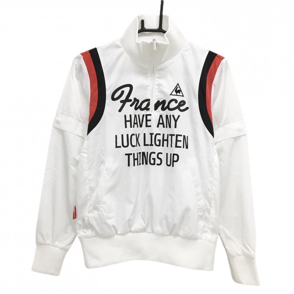 【新品】ルコックゴルフ 2WAYブルゾン 白×黒×レッド 袖着脱可 裏地メッシュ ハーフジップ レディース M ゴルフウェア le coq sportif