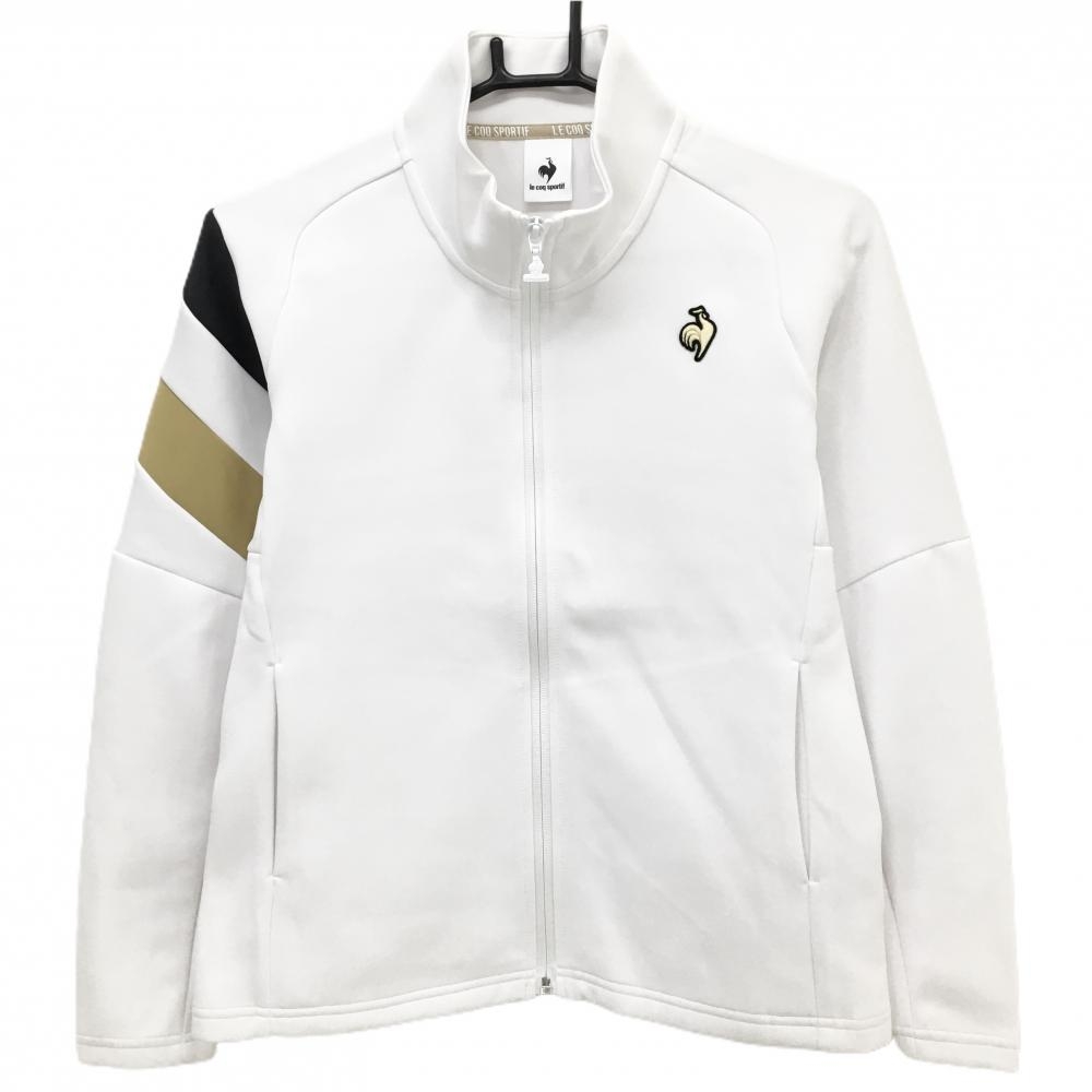 【美品】ルコック ジャケット 白×黒×ライトブラウン 袖ライン 胸ロゴ レディース S ゴルフウェア le coq sportif