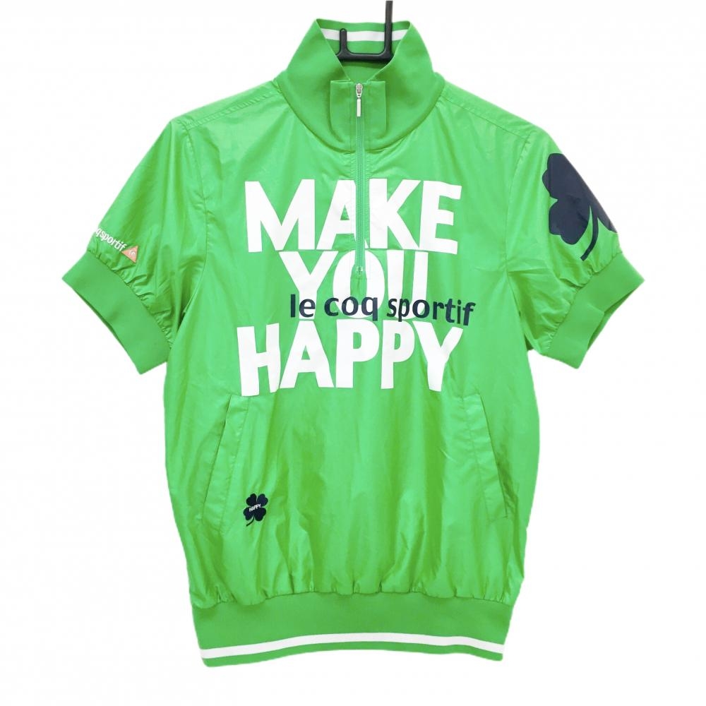 【美品】ルコックゴルフ 半袖ブルゾン グリーン×白 クローバー ハーフジップ  レディース M ゴルフウェア le coq sportif