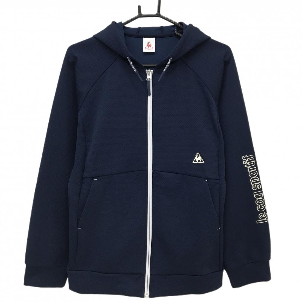【超美品】ルコック ジップパーカー ネイビー 袖ロゴプリント  レディース O ゴルフウェア le coq sportif