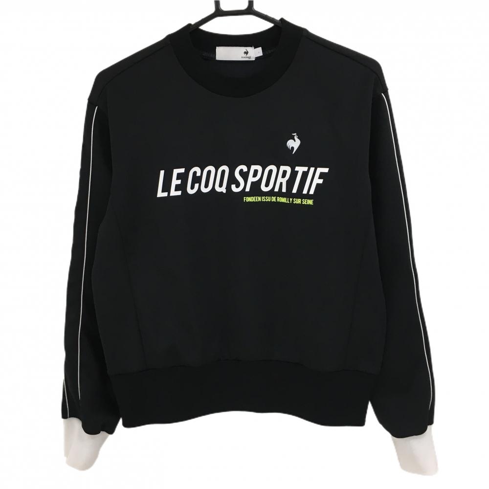 【美品】ルコックゴルフ トレーナー 黒×白 薄手 フロントロゴ レディース L ゴルフウェア le coq sportif