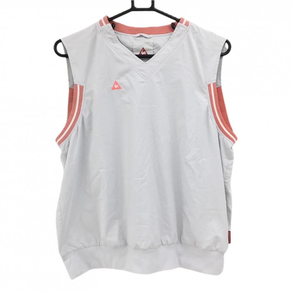 ルコック アウターベスト ライトグレー×ピンク系 Vネック 裏地メッシュ レディース L ゴルフウェア le coq sportif