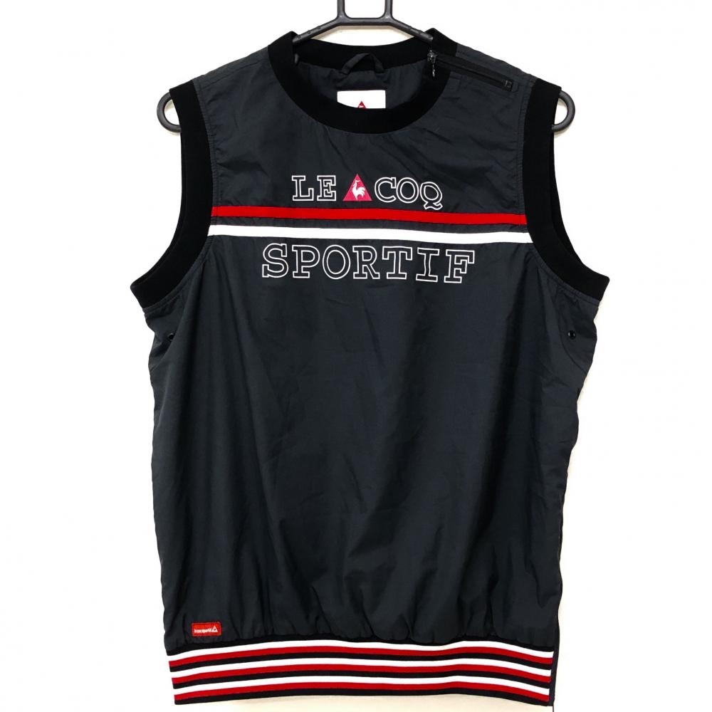 【美品】ルコック アウターベスト 黒 フロントロゴ メッシュ裏地 サイドジップ  レディース L ゴルフウェア le coq sportif