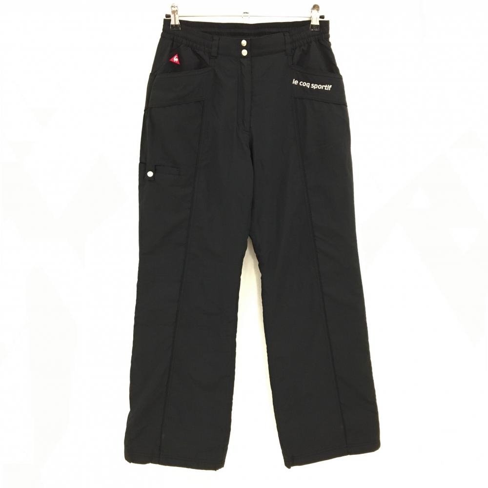 【超美品】ルコックゴルフ 中綿パンツ 黒 ロゴ刺しゅう 背面プリント ウエストゴム 調節紐 レディース L ゴルフウェア le coq sportif