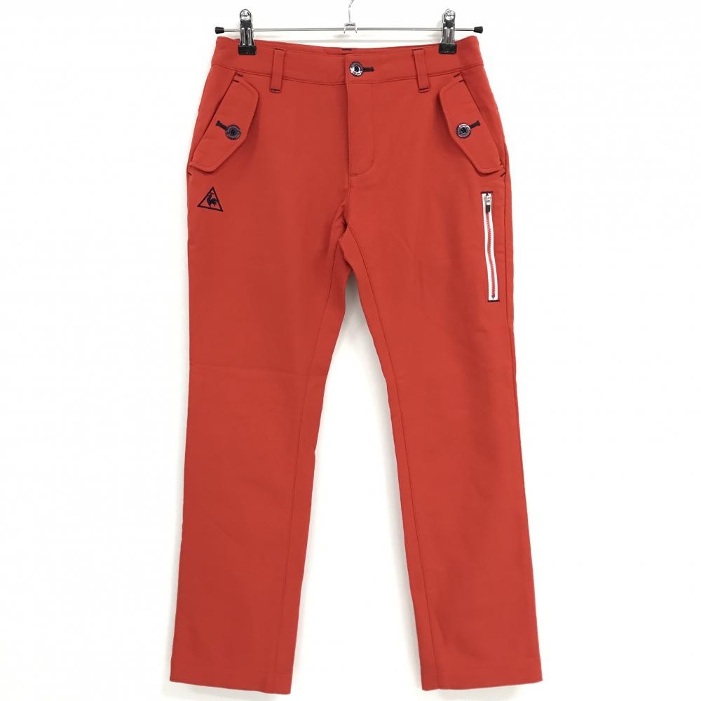 【美品】ルコック パンツ レッド 裏起毛 バックロゴプリント レディース 9 ゴルフウェア le coq sportif