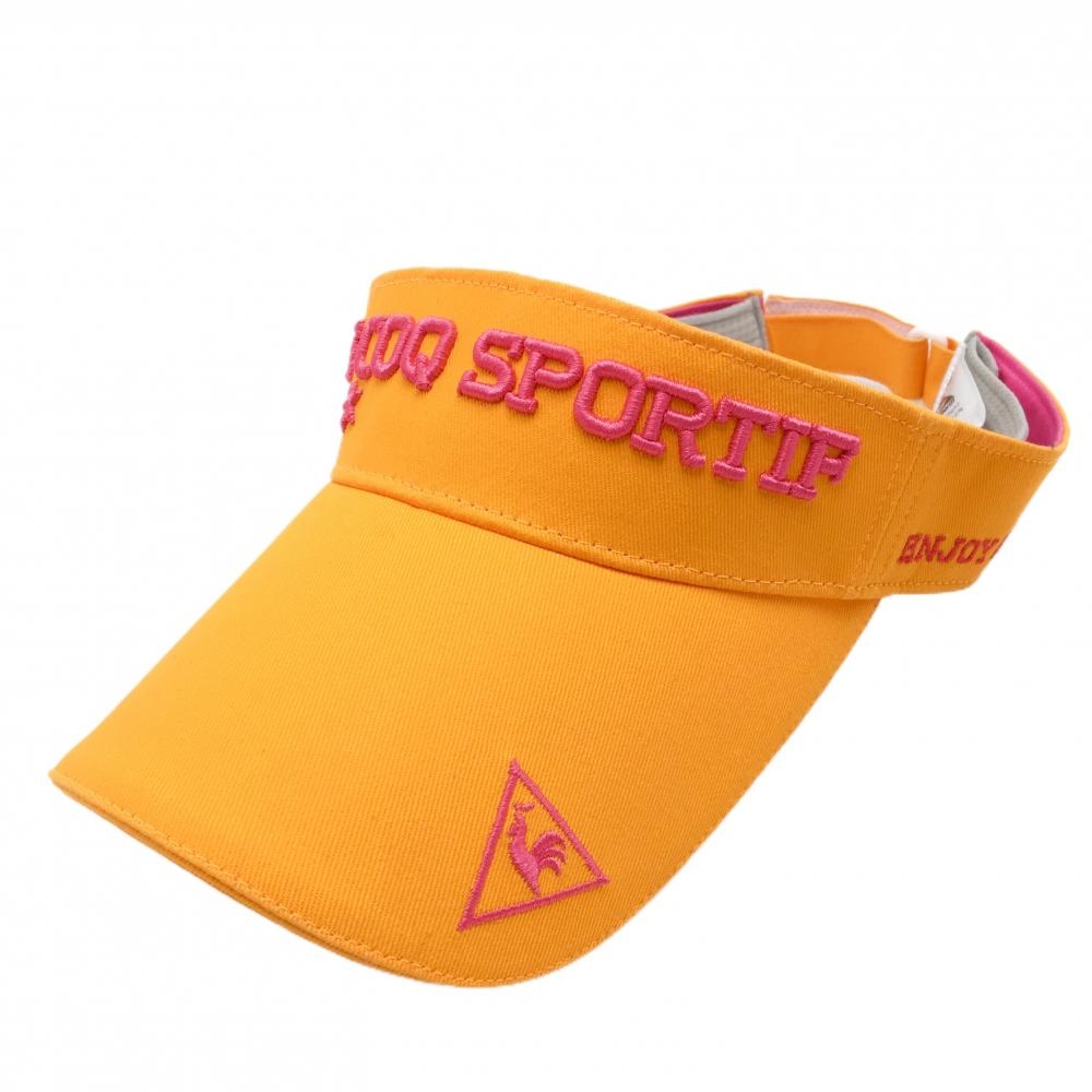 【美品】ルコック サンバイザー オレンジ×ピンク 星・カート刺しゅう レディース F(55-57cm) ゴルフウェア le coq sportif