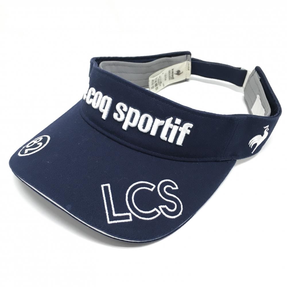 ルコックゴルフ サンバイザー ネイビー×白 立体ロゴ レディース F（55-57cm） ゴルフウェア le coq sportif