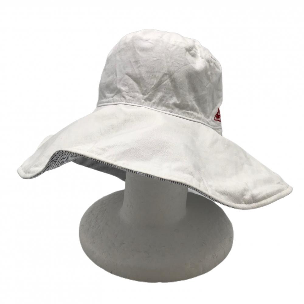 【超美品】ルコック リバーシブルハット 白×ブルー 内側ストライプ リボン レディース  ゴルフウェア le coq sportif