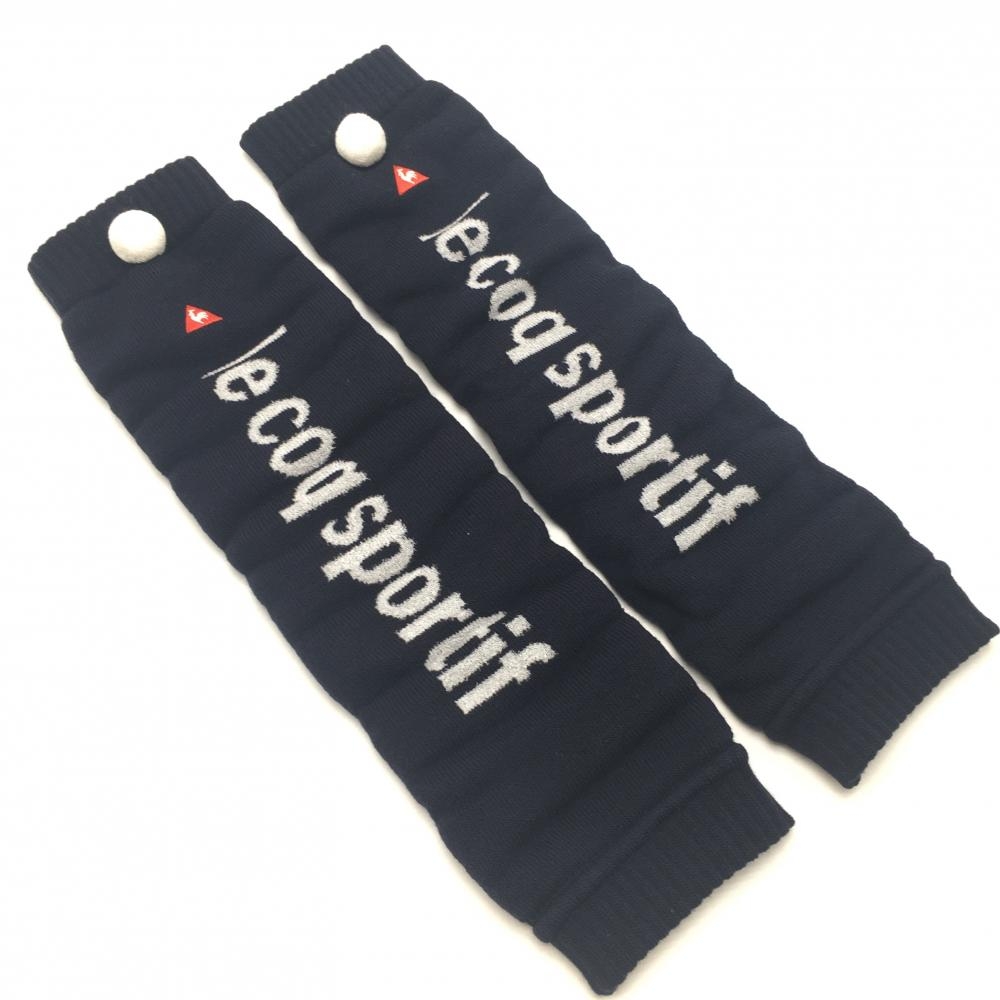【新品】ルコック ニットレッグウォーマー ネイビー×白 ロゴ ボンボン  レディース F ゴルフウェア le coq sportif