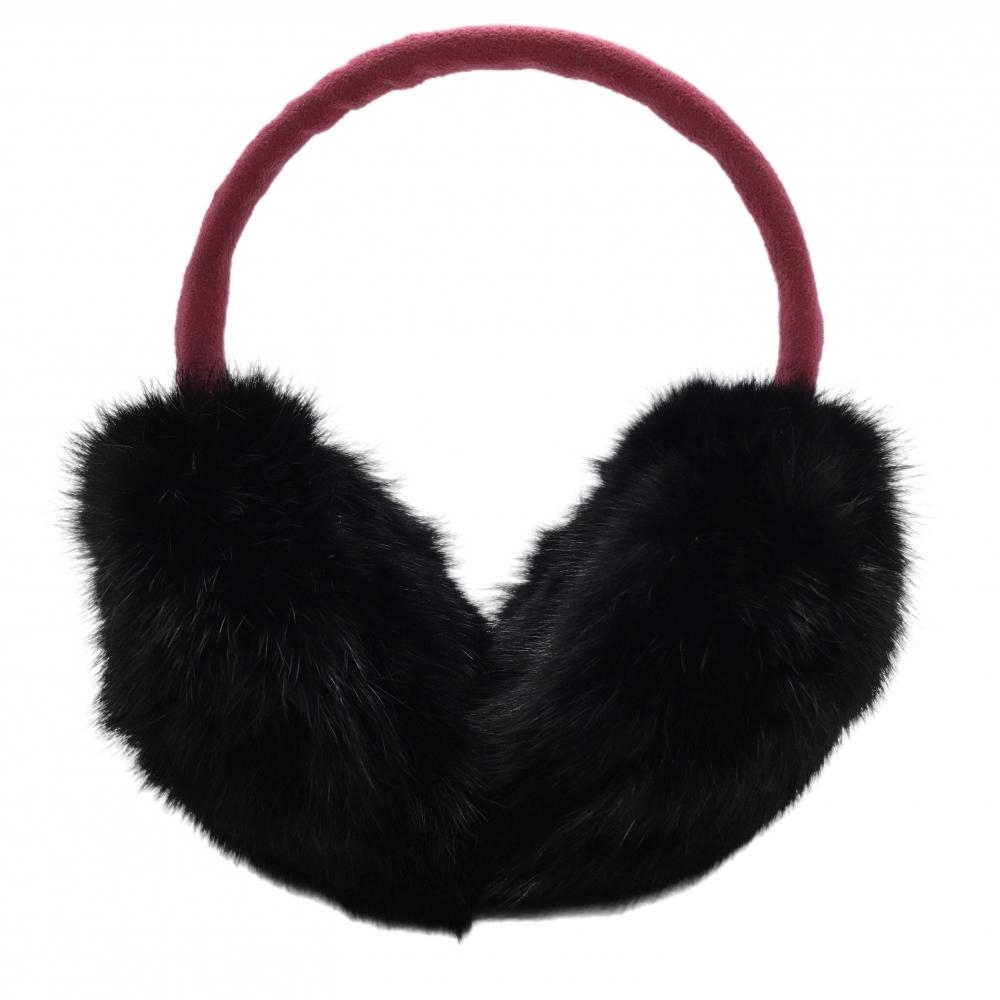 【超美品】ルコック イヤーマフ 黒×ピンク フェイクファー 耳当て レディース  ゴルフウェア le coq sportif