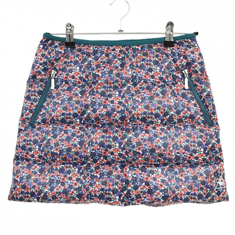 【超美品】ルコック ダウンスカート ネイビー×レッド 小花柄 キルティング  レディース 9 ゴルフウェア le coq sportif