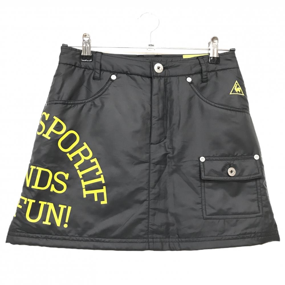 【超美品】ルコック 中綿スカート ダークグレー×イエロー ビックプリント 5ポケット レディース 9 ゴルフウェア le coq sportif