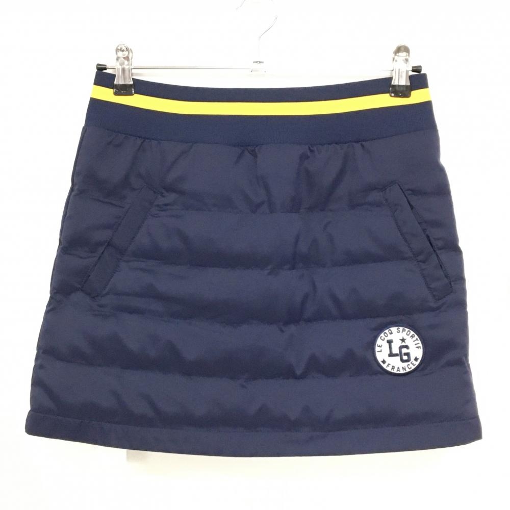 【超美品】ルコックゴルフ 中綿スカート ネイビー×オレンジイエロー ウエストゴム  レディース 9 ゴルフウェア le coq sportif