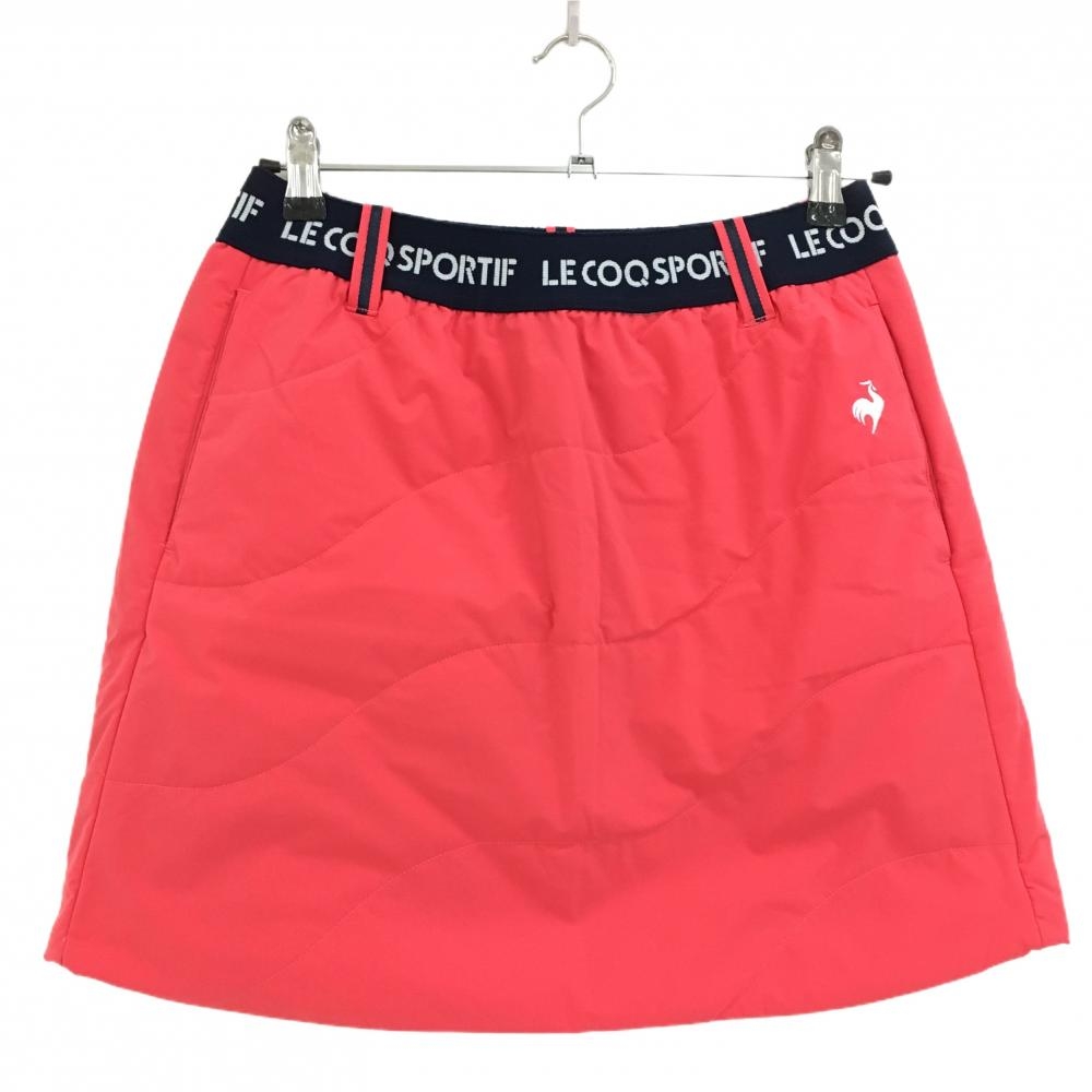 【超美品】ルコックゴルフ 中綿スカート ピンク×ネイビー ウエストゴム ロゴ刺しゅう レディース LL ゴルフウェア le coq sportif