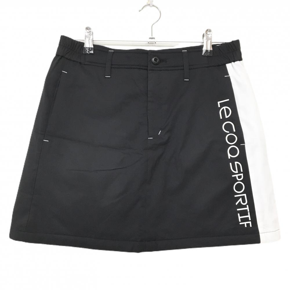 【超美品】ルコックゴルフ 中綿スカート 黒×白 サイドライン ストレッチ レディース 9 ゴルフウェア le coq sportif