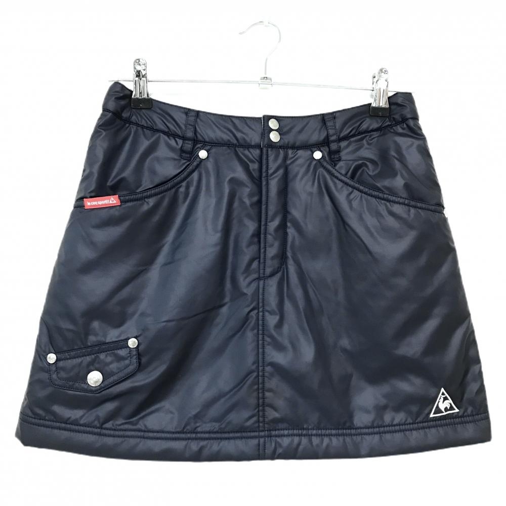 【美品】ルコックゴルフ 中綿スカート ネイビー×白 ロゴ刺しゅう スナップボタン レディース 9 ゴルフウェア le coq sportif