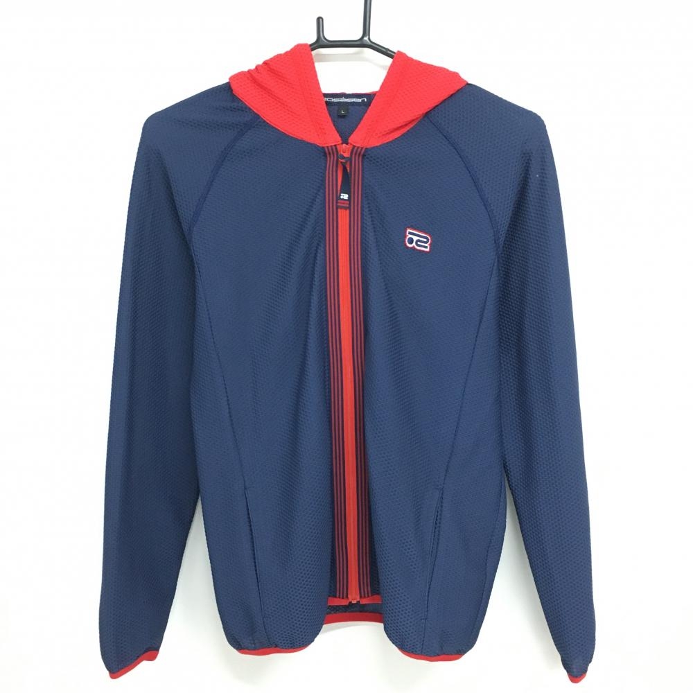 【超美品】ロサーセン ジップパーカー ネイビー×レッド 凹凸生地 ジャケット レディース L ゴルフウェア Rosasen