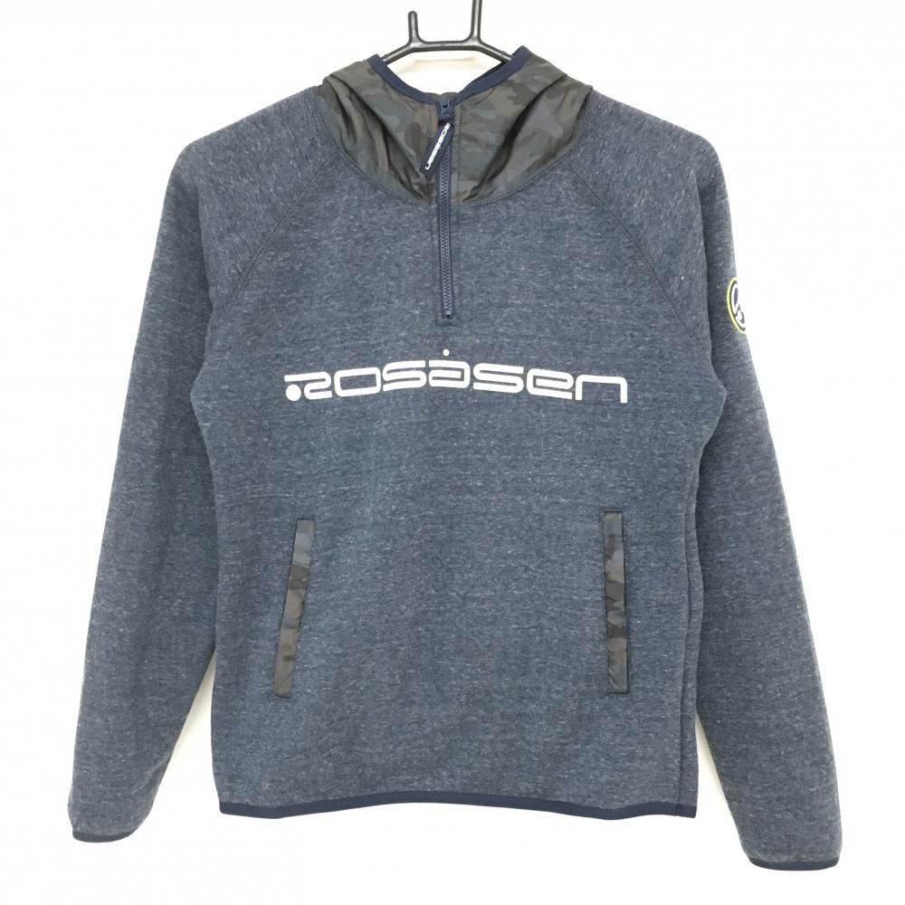 ロサーセン フード付きトレーナー ネイビー×カーキ フードカモフラ 迷彩 裏起毛 レディース M ゴルフウェア Rosasen
