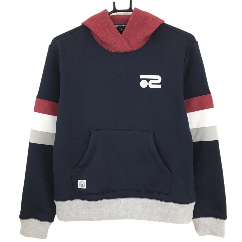 ロサーセン パーカー ネイビー×レッド 一部フリース 裏起毛 レディース M ゴルフウェア Rosasen