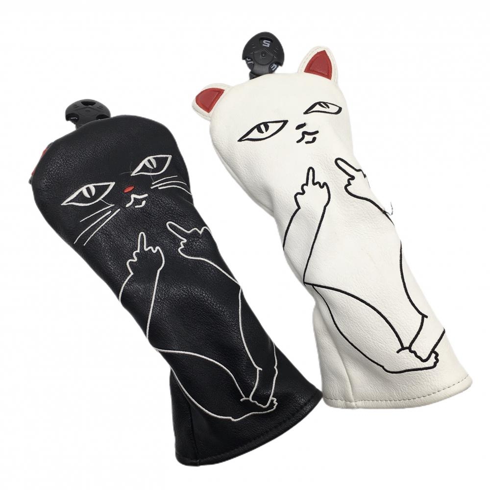【美品】Aliennana ヘッドカバー2点セット(UT×2) 白×黒 ネコ ゴルフ Aliennana
