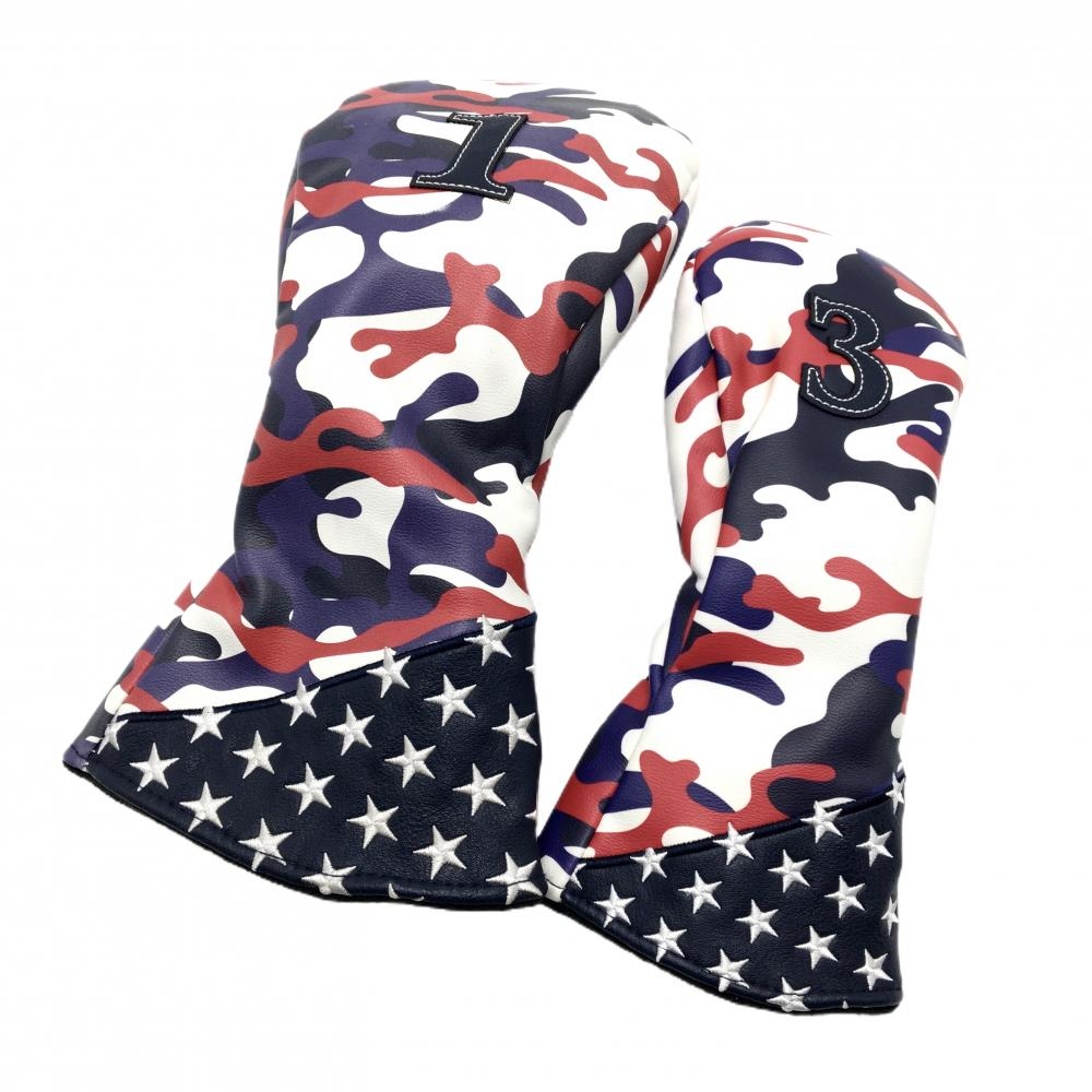 【美品】ブラッククローバー ヘッドカバー2点セット(DR UT) 白×レッド カモフラ 星 迷彩ゴルフ BLACK CLOVER