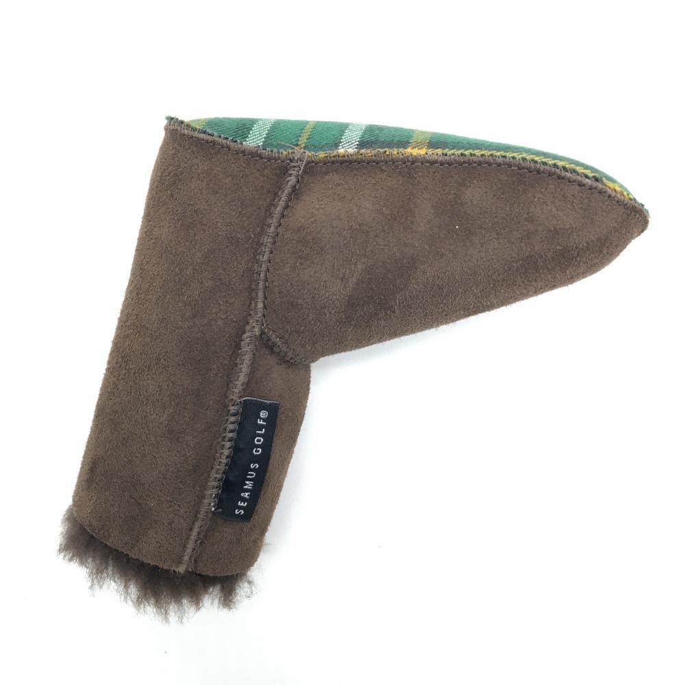 【超美品】シェイマスゴルフ パターカバー ブラウン×グリーン 上部チェック ピン型 ゴルフ SEAMUS GOLF