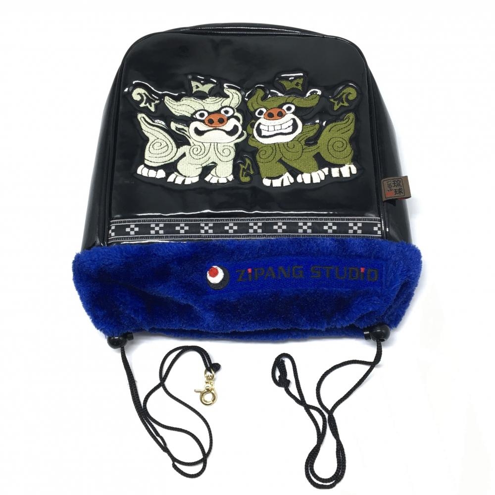 【美品】ジパングスタジオ アイアンカバー 黒×ブルー シーサー 琉球ゴルフ ヘッドカバー ゴルフ ZIPANG STUDIO