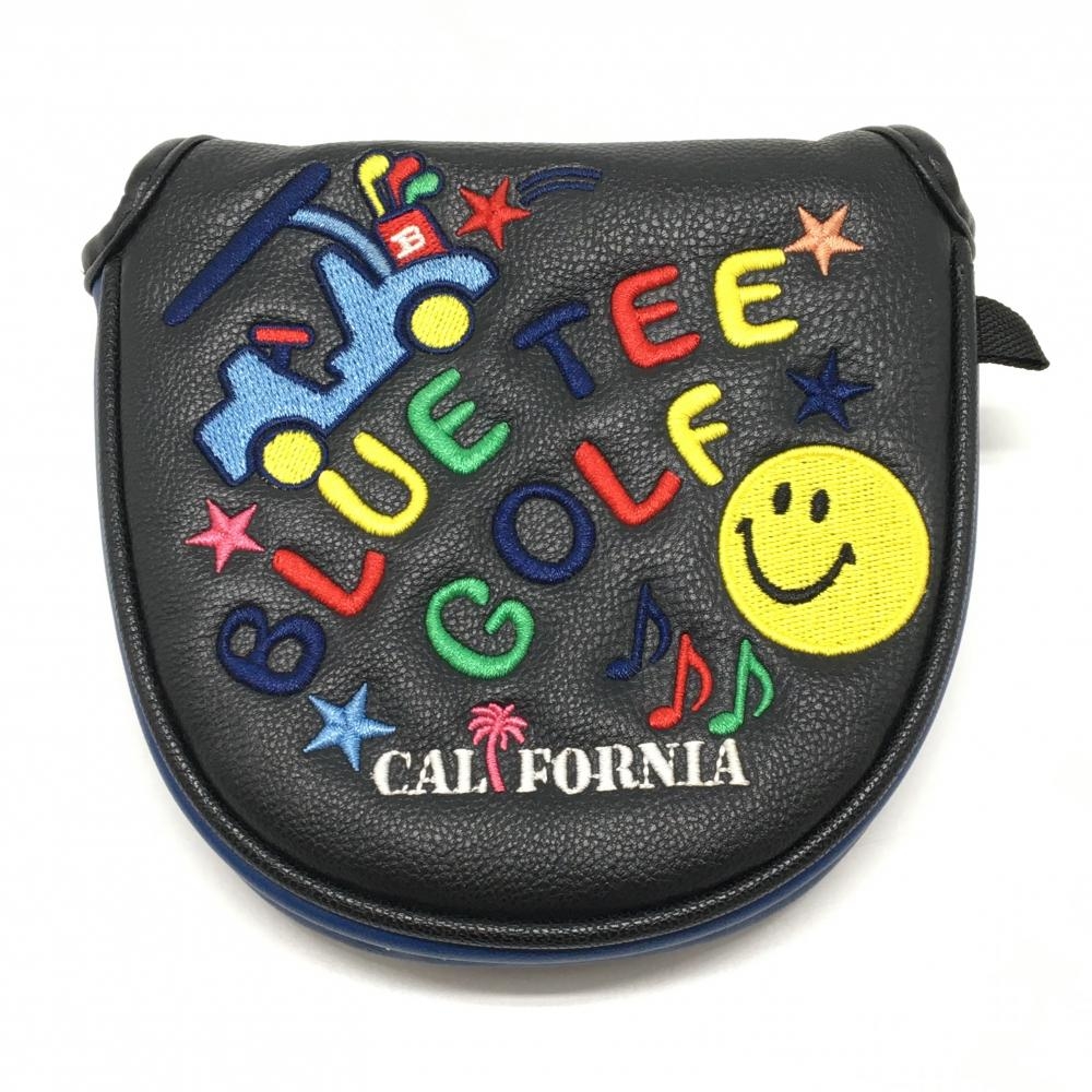 【美品】ブルーティーゴルフ パターカバー 黒×マルチカラー マレット型 スマイル  ゴルフ BLUE TEE GOLF