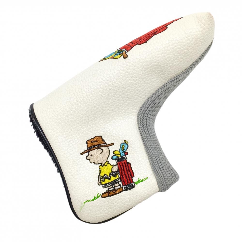 ピーナッツ パターカバー 白×グレー ピン型 キャラクター刺しゅう ヘッドカバー ゴルフ PEANUTS