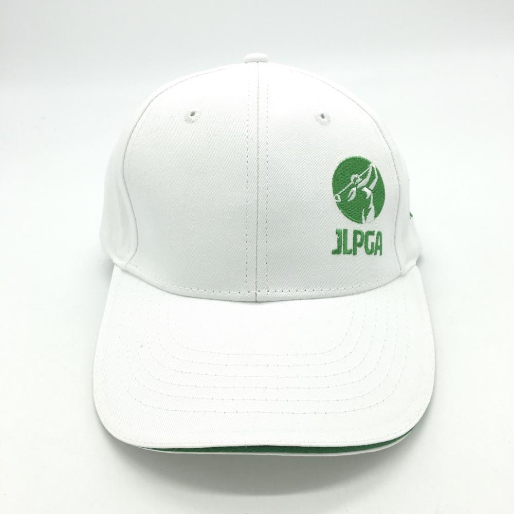 【超美品】JLPGA ジェーエルピージーエー キャップ 白×グリーン ロゴ刺しゅう  ゴルフウェア