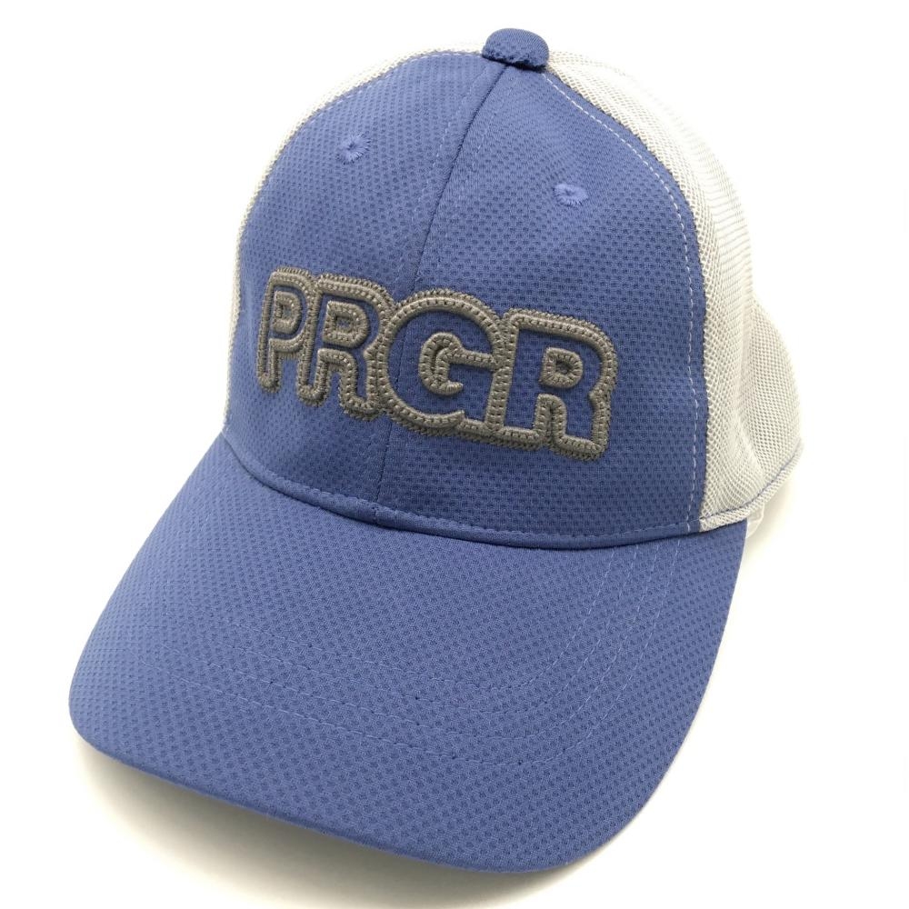 【美品】PRGR プロギア メッシュキャップ ブルー×ライトグレー ロゴ刺しゅう  フリーサイズ(56-60cm) ゴルフウェア