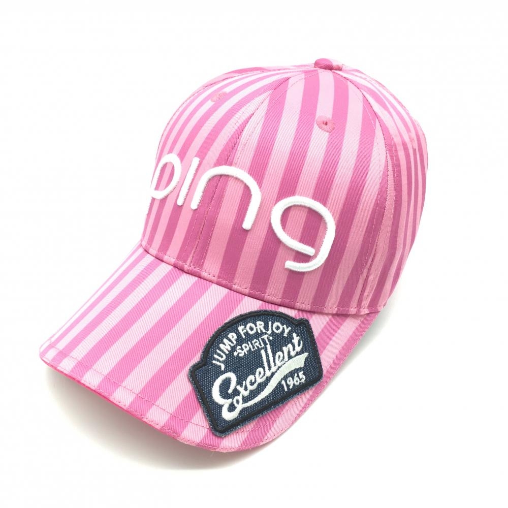 【美品】ピン キャップ ピンク×パープル ストライプ 立体ロゴ刺しゅう  フリー ゴルフウェア PING