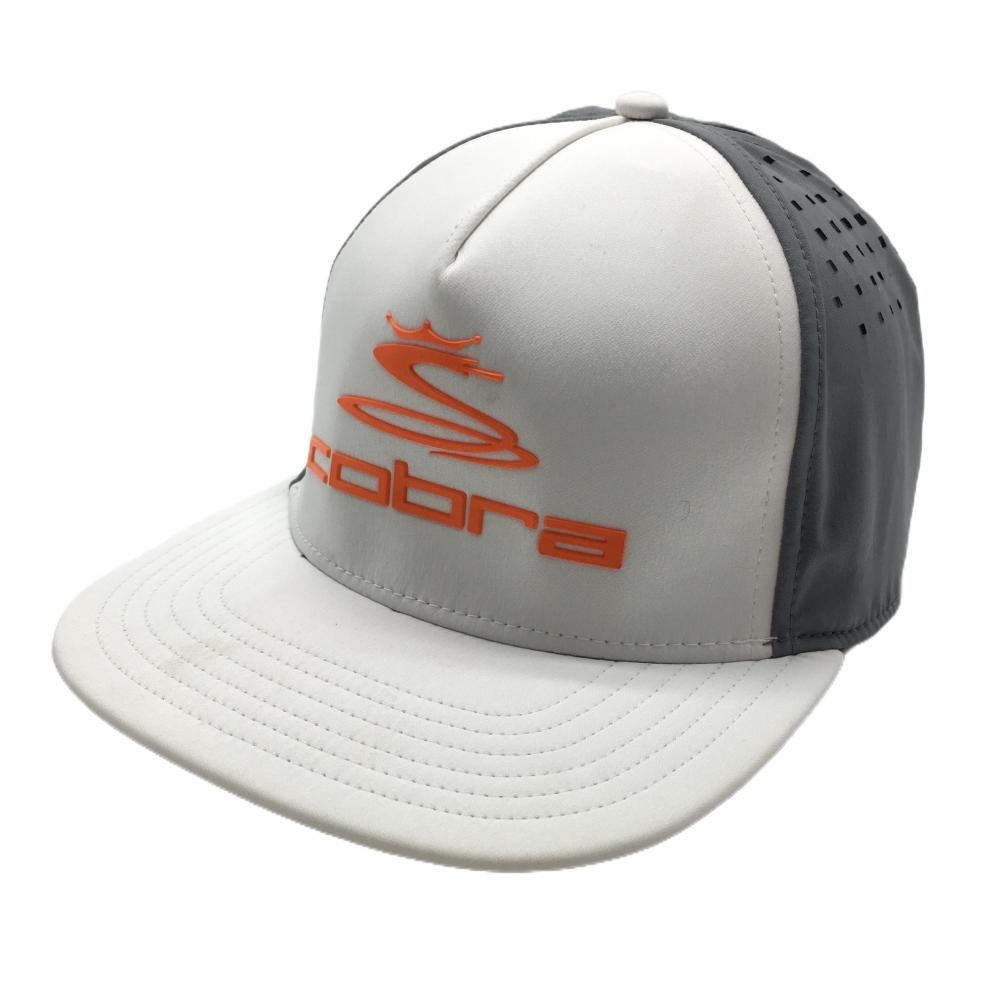 【美品】コブラ キャップ 白×グレー ロゴオレンジ  ONE SIZE  ゴルフウェア cobra