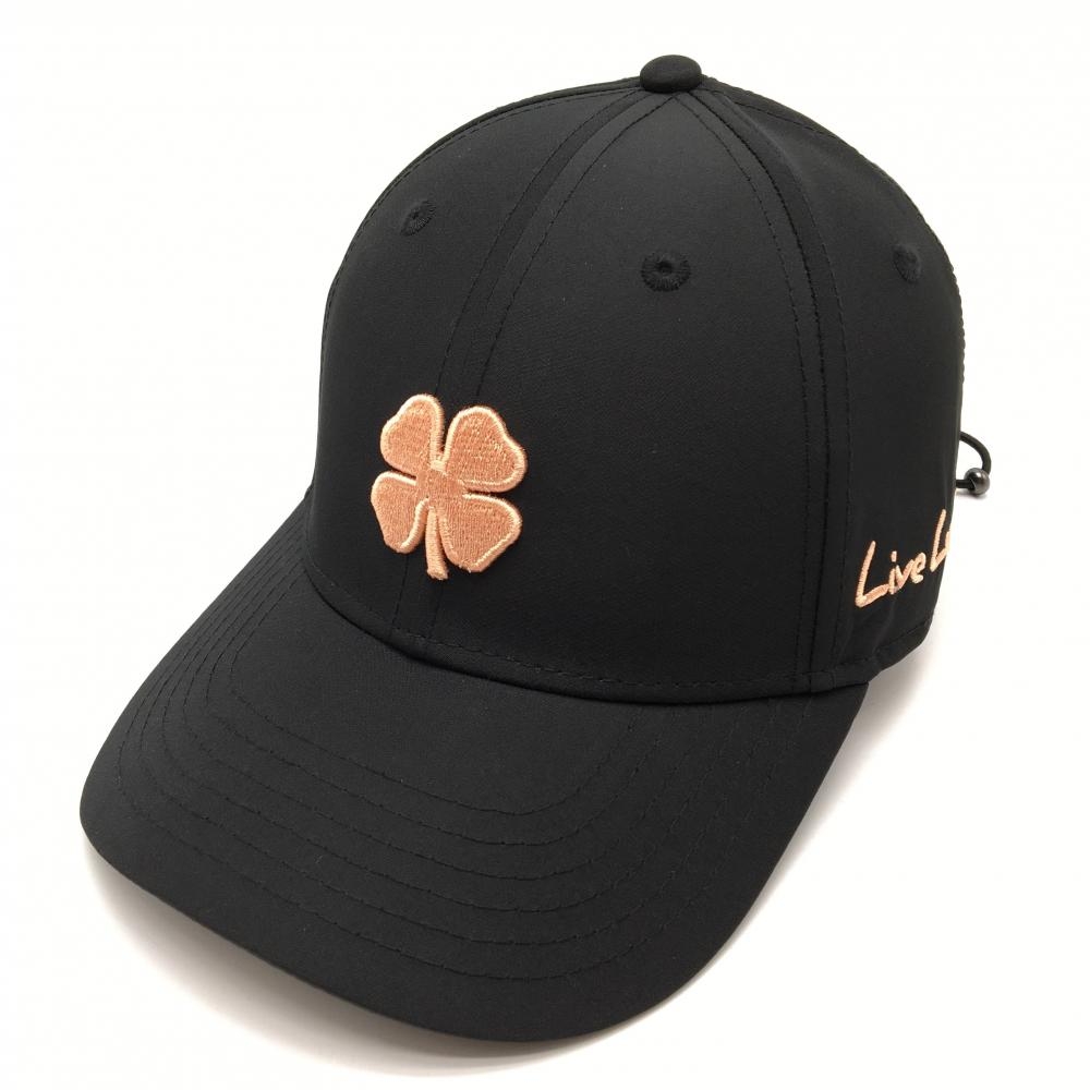 【超美品】ブラッククローバー キャップ 黒×サーモンピンク ロゴ刺しゅう ドローコード  ゴルフウェア BLACK CLOVER