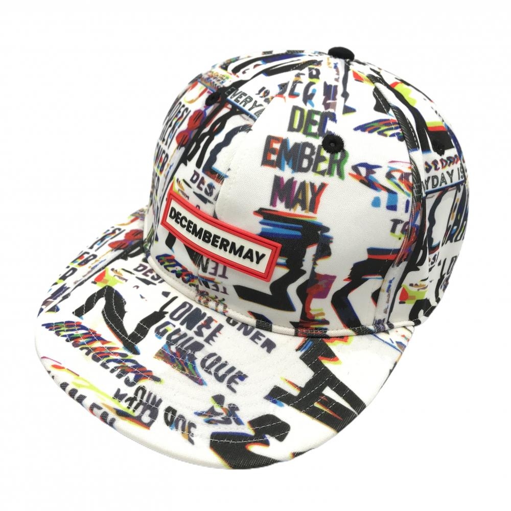 ディセンバーメイ フラットキャップ 白×黒×マルチカラー 総柄    ゴルフウェア DECEMBERMAY