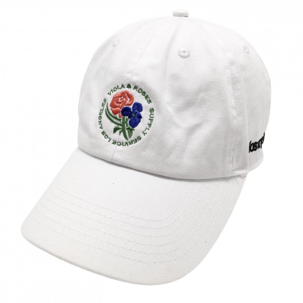 【美品】ヴィオラアンドローゼズ キャップ 白×グリーン 花刺しゅう ONE SIZE FITS ALL   ゴルフウェア VIOLA&ROSES