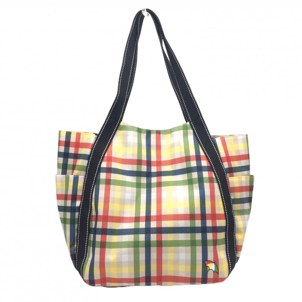 【超美品】アーノルドパーマー ビッグトートバッグ ベージュ×マルチカラー チェック ロッカーバッグゴルフ Arnold Palmer