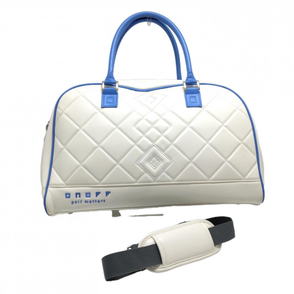 【美品】オノフ 2WAYボストンバッグ 白×ライトブルー シューズ収納 ショルダーストラップ ゴルフ ONOFF