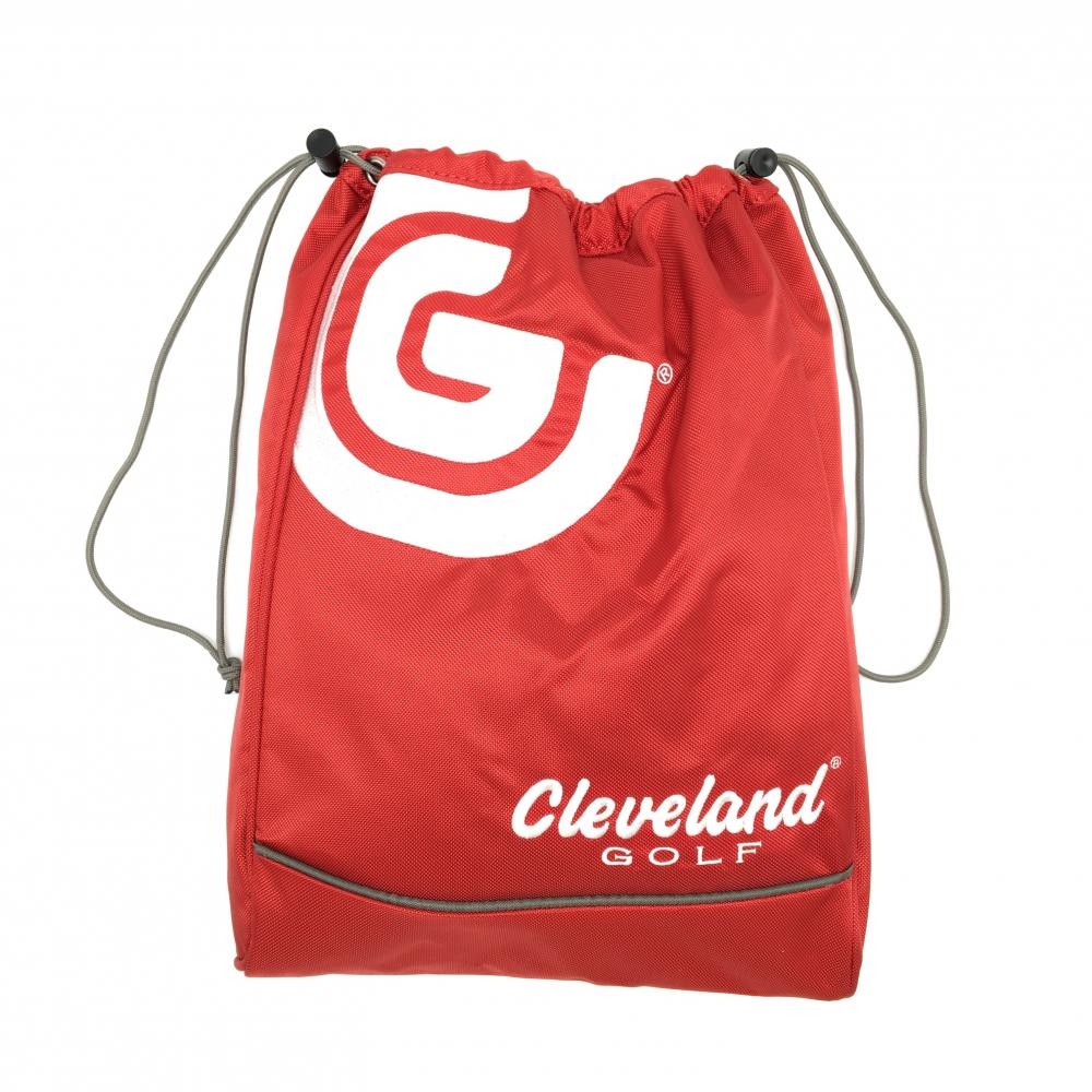 【超美品】クリーブランドゴルフ シューズケース レッド×白 内側微起毛 巾着 ゴルフ Cleveland Golf