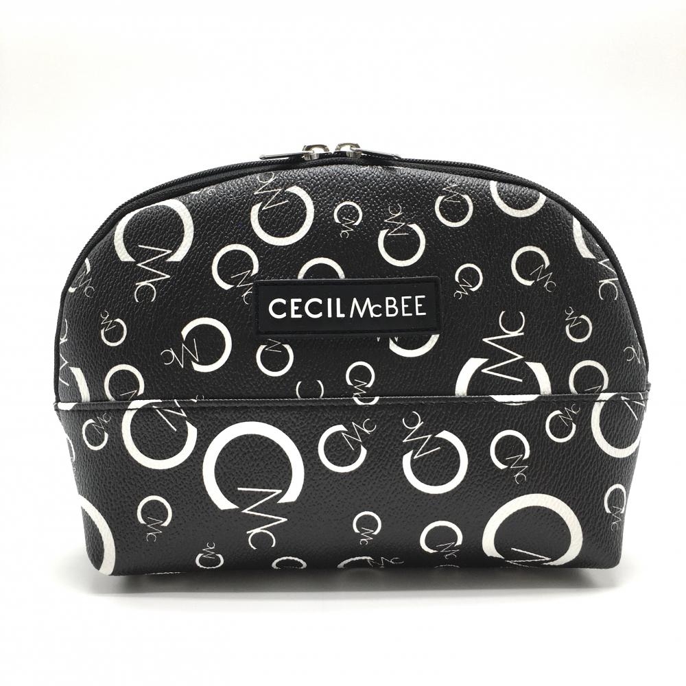【新品】セシルマクビー ポーチ 黒×白 ロゴ総柄 小物入れ 内ポケット付 ゴルフ CECIL Mc BEE
