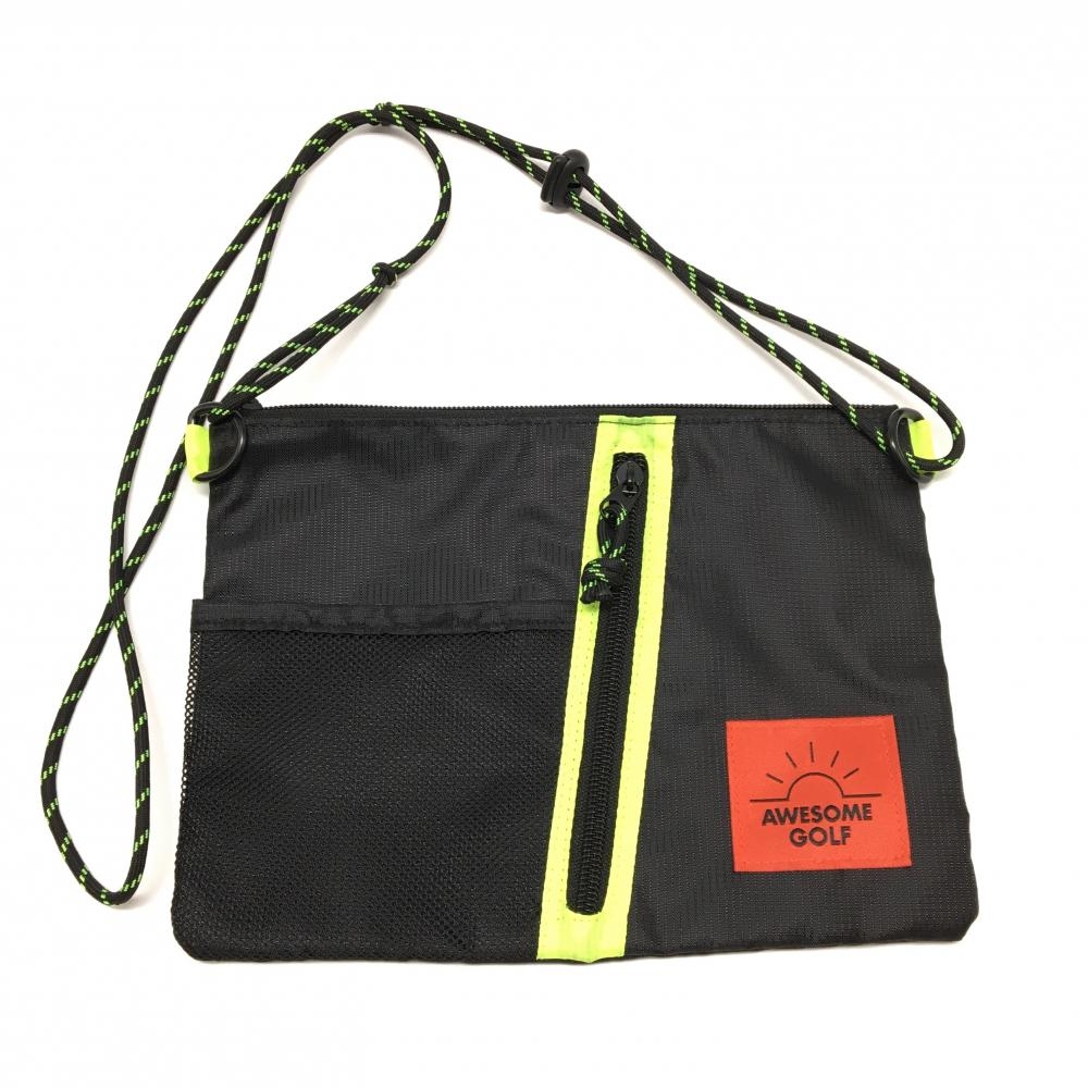 【未使用品】オーサムゴルフ サコッシュ 黒×ライトグリーン ロゴワッペン ゴルフ Awesome Golf