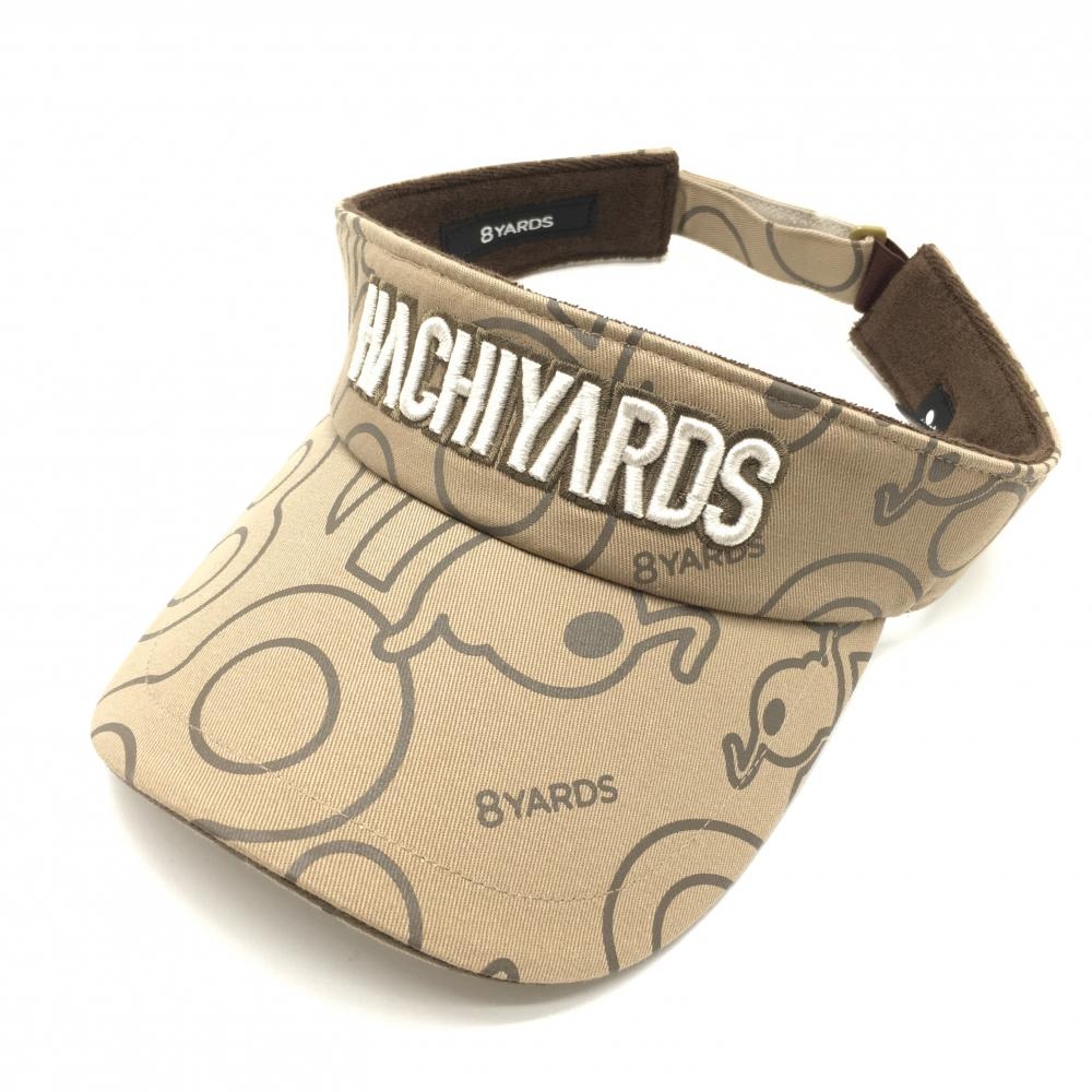【超美品】ハチヤーズ サンバイザー ブラウン 総柄 ロゴ刺しゅう F  ゴルフウェア 8YARDS