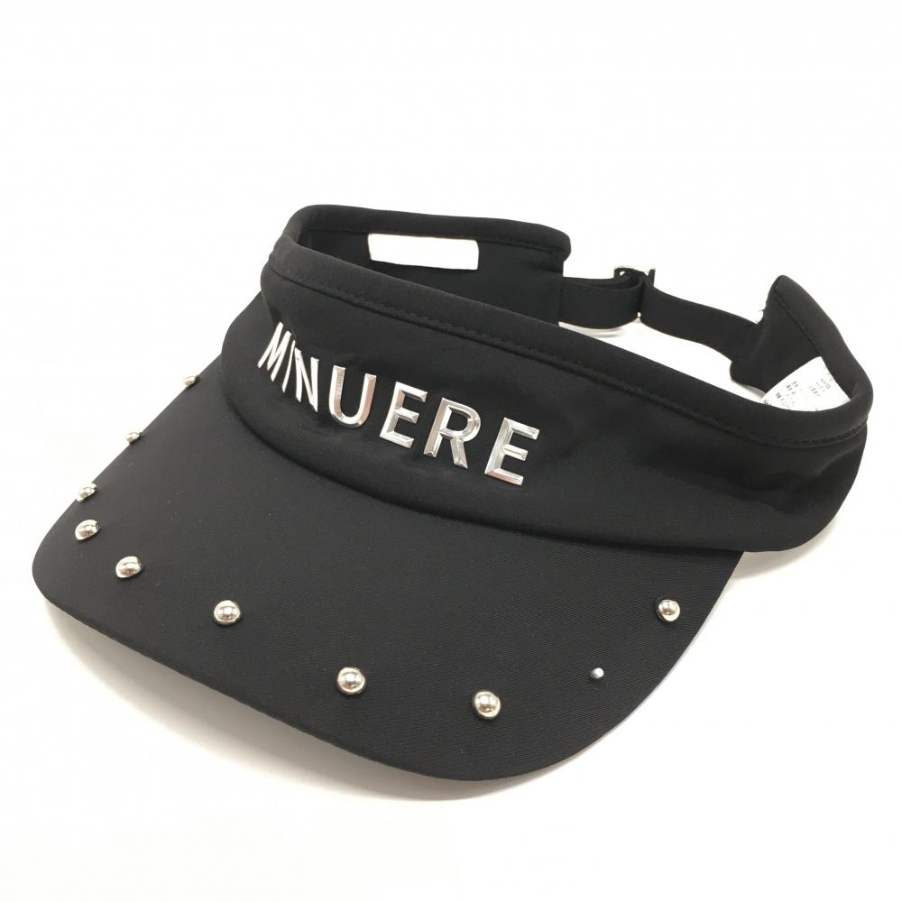 【新品】ミヌエール サンバイザー 黒×シルバー つばスタッズ  F  ゴルフウェア minuere