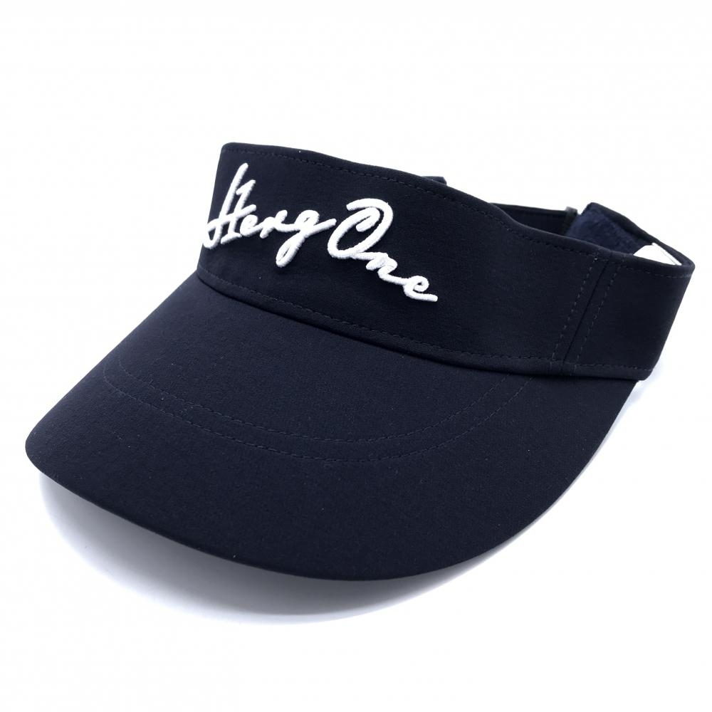 【超美品】エルグワン サンバイザー ネイビー×白 立体ロゴ刺しゅう 内側パイル地 F   ゴルフウェア HERG1