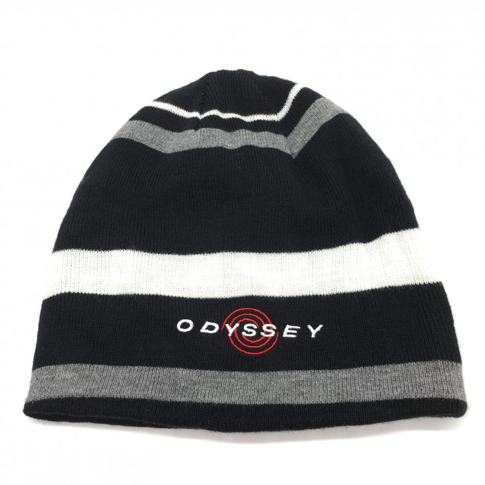 【超美品】オデッセイ リバーシブルニット帽 黒×白 ボーダー フリー ゴルフウェア ODYSSEY