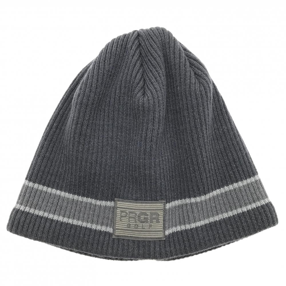 【超美品】プロギア ニット帽 ダークグレー×グレー 裏フリース ロゴ F   ゴルフウェア PRGR GOLF